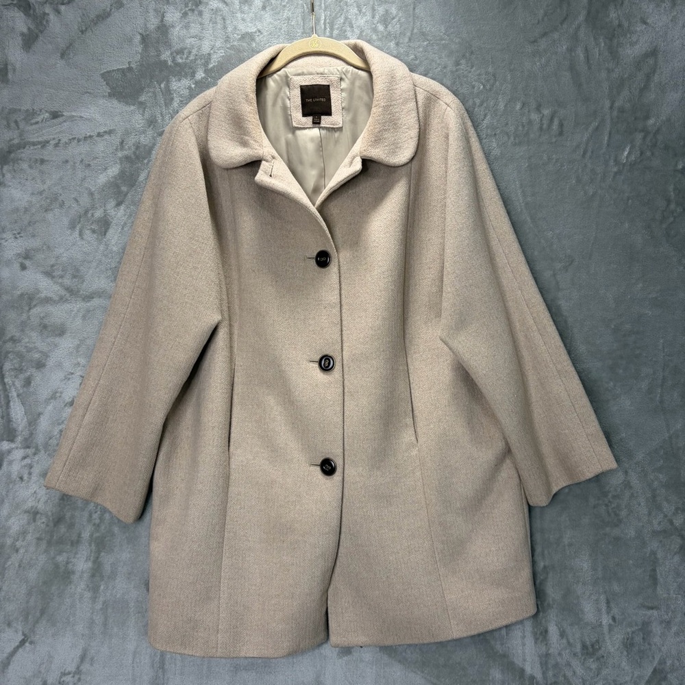 The Limited Wool Blend 3 Button Coat‎ Womens Large Beige Pockets Lined Career